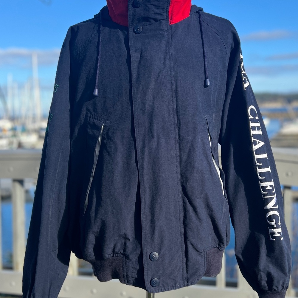 NAUTICA Challenge Jacket | J Class Vintage Hood Sailing Blue Red | Mens Large